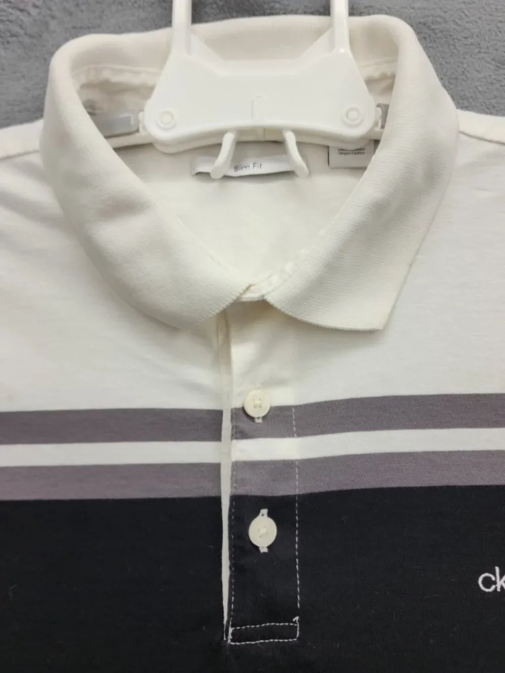 Calvin Klein CK Slim Fit Polo Shirt Men L White Striped 100% Cotton - Picture 9 of 15